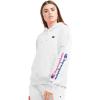 imageChampion Womens Pullover Fleece Hoodie Loose Fit Midweight Script LogoWhite Arm  Chest Script