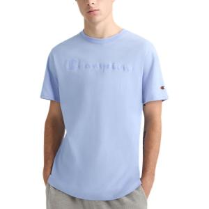 imageChampion Mens Heritage Short Sleeve Tee Mens TShirts Vintage Shirts Mens Tee Shirts GraphicsPewter Blue  Tonal Script Logo