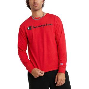 imageChampion Mens Long Sleeve Tshirt Classic Tshirt for Men Reg Or Big ampamp TallScarlet  Classic Script Logo