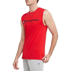 imageChampion Mens Muscle Tank Classic Graphic Muscle Tee Sleeveless Tshirt for Men Reg Or Big ampamp TallScarlet  Classic Script Logo
