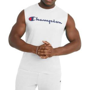 imageChampion Mens Muscle Tank Classic Graphic Muscle Tee Sleeveless Tshirt for Men Reg Or Big ampamp TallWhite  Classic Script Logo