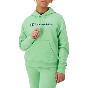 imageChampion Womens Pullover Fleece Hoodie Loose Fit Midweight Script LogoHappy Spring Green  Classic Script Logo