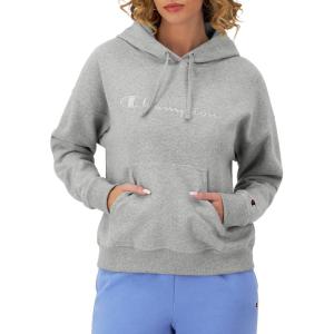 imageChampion Womens Pullover Fleece Hoodie Loose Fit Midweight Script LogoOxford Gray  Embroidered Script Logo