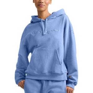 imageChampion Womens Pullover Fleece Hoodie Loose Fit Midweight Script LogoPewter Blue  Embroidered Script Logo