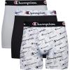 imageChampion Mens Everyday Active Lightweight Stretch Variety Boxer Briefs  3 PackGrey Print With Script LogoNew EbonySilverstone  3 Pack