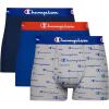 imageChampion Mens Everyday Cotton Stretch Trunks 3 PackTrunk  Grey Heather Script LogoSurf the WebNavy  3 Pack