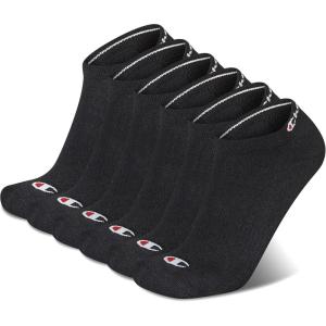 imageChampion Mens 6pack Low Cut Athletic Socks With Moisturewicking Breathable Stretch Size 612Black Toe Logo