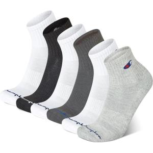 imageChampion Mens Ankle Socks  6Pack MoistureWicking Athletic Socks with Cushioning ampamp Arch Support Size 612High Quarter Multi White  Grey  Black