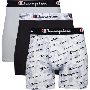 imageChampion Mens Everyday Active Lightweight Stretch Variety Boxer Briefs  3 PackGrey Print With Script LogoNew EbonySilverstone  3 Pack