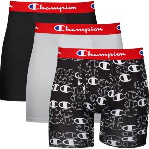 imageChampion Mens Everyday Active Lightweight Stretch Variety Boxer Briefs  3 PackNew EbonyNew Ebony With C Logo Print Silverstone  3 Pack