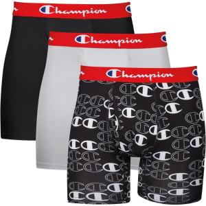 imageChampion Mens Everyday Active Lightweight Stretch Variety Boxer Briefs  3 PackNew EbonyNew Ebony With C Logo PrintSilverstone