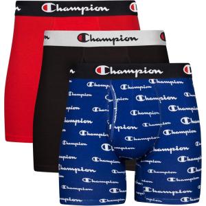 imageChampion Mens Everyday Cotton Stretch 3 PackBlue White Script LogoBlackRed  3 Pack