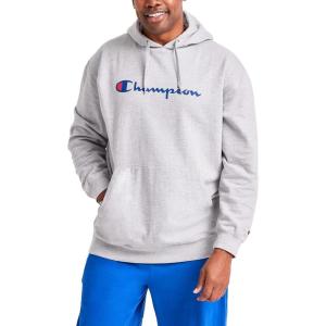 imageChampion Mens Fleece Script Logo Hoodie Reg Or Big ampamp TallOxford Gray  Classic Script Logo