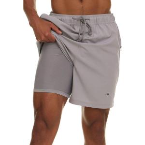 imageChampion Mens Swim Trunks with Compression Liner 2 in 1 Mens Bathing Suit Shorts 7 Inch Inseam Board Shorts for SwimmingGrey