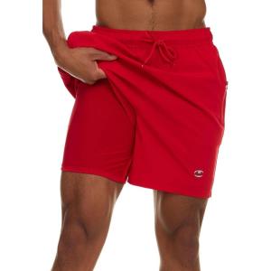 imageChampion Mens Swim Trunks with Compression Liner 2 in 1 Mens Bathing Suit Shorts 7 Inch Inseam Board Shorts for SwimmingRed