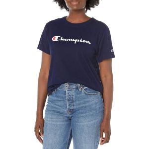 imageChampion Womens Classic Short Sleeve Graphic TShirt Standard Fit Script LogoAthletic Navy  Classic Script Logo