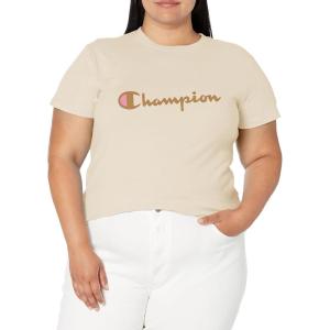 imageChampion Womens Classic Short Sleeve Graphic TShirt Standard Fit Script LogoFresh Skin Tan Script
