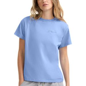 imageChampion Womens Classic Short Sleeve Graphic TShirt Standard Fit Script LogoPewter Blue  Small Tonal Script Logo