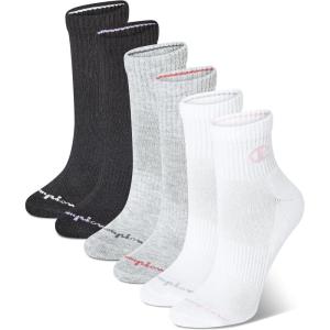 imageChampion Womens Quarter Socks  6Pack Cushioned Athletic Socks with MoistureWicking Arch Support Size 59Multi White  Grey  Black