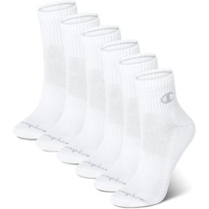 imageChampion Womens Quarter Socks  6Pack Cushioned Athletic Socks with MoistureWicking Arch Support Size 59White  Toe Logo