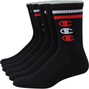 imageChampion mens Crew Socks  Moisturewicking Athletic Socks With Cushioning ampamp Arch Support Size 612Black With 3 Cs  6 Pack