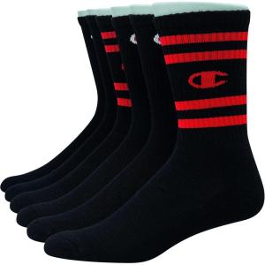imageChampion mens Crew Socks  Moisturewicking Athletic Socks With Cushioning ampamp Arch Support Size 612Black With Stripes  6 Pack
