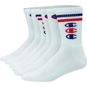imageChampion mens Crew Socks  Moisturewicking Athletic Socks With Cushioning ampamp Arch Support Size 612White With 3 Cs  6 Pack