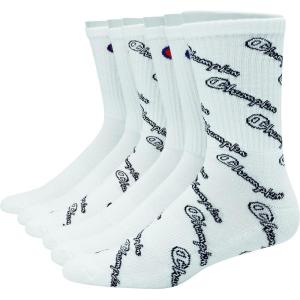 imageChampion mens Crew Socks  Moisturewicking Athletic Socks With Cushioning ampamp Arch Support Size 612White With All Over Script  6 Pack