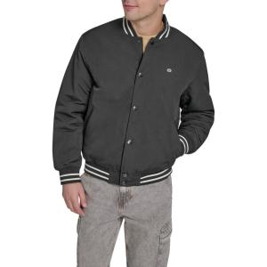 imageChampion mens Logo Stripedtrim Varsity JacketBlack Matte Filled