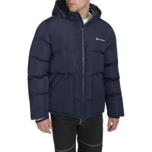imageChampion mens Quilted Fullzip Hooded Puffer JacketPeacoat Patch Pocket
