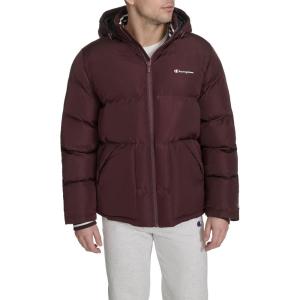 imageChampion mens Quilted Fullzip Hooded Puffer JacketWine Patch Pocket
