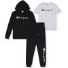 imageChampion Boys Sweatsuit Set for Kids 3 Piece Boys Hoodie Jogger and Tee Shirt Tracksuit OutfitBlackblackgray