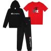 imageChampion Boys Sweatsuit Set for Kids 3 Piece Boys Hoodie Jogger and Tee Shirt Tracksuit OutfitBlackred