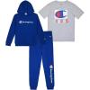 imageChampion Boys Sweatsuit Set for Kids 3 Piece Boys Hoodie Jogger and Tee Shirt Tracksuit OutfitBluegrey Heather
