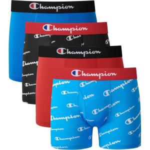 imageChampion Boys Everyday Active Lightweight Stretch Boxer Briefs  4 PackBlueRedScripts