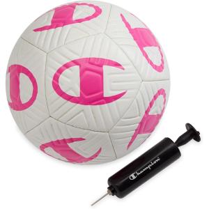 imageChampion Youth ampamp Adult Soccer Ball  Paneled Design Enhanced Control Durable Cover ampamp Butyl Bladder for Indoor ampamp Outdoor Training Sizes 3 4 5 Includes 6quot PumpWhiteOptic Pink