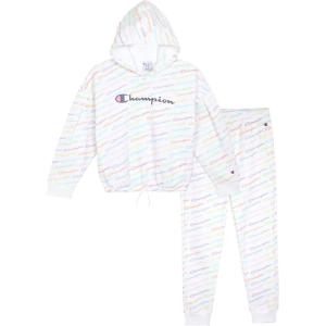 imageChampion Girls Hoodie and Sweatpant Set for Kids Athletic Fleece SweatsuitClean White