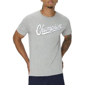 imageChampion Mens Classic Graphic Short Sleeve TShirt Standard Fit 2025 GraphicsOxford Gray  Script Logo
