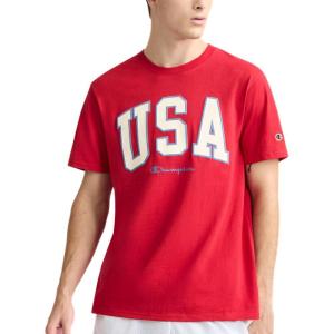 imageChampion Mens Classic Graphic Short Sleeve TShirt Standard Fit 2025 GraphicsSpirited Red  Usa Block Logo