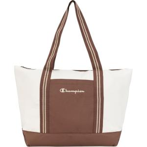 imageChampion Varsity Tote Bag with Zip Closure and Interior Mesh Pockets for Work Travel Daily Use NaturalBrownNaturalBrown