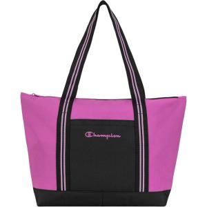imageChampion Varsity Tote Bag with Zip Closure and Interior Mesh Pockets for Work Travel Daily Use NaturalBrownOur Favorite Fuchsia