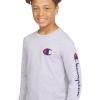 imageChampion Boys Long Sleeve Tee Shirt for Kids Athletic TopsSignature Gray