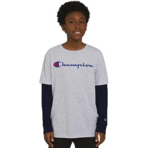 imageChampion Boys Long Sleeve Tee Shirt for Kids Athletic TopsGrey Navy