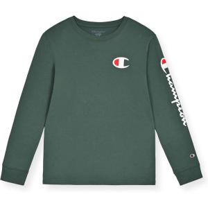 imageChampion Boys Long Sleeve Tee Shirt for Kids Athletic TopsSignature Dark Forest Green