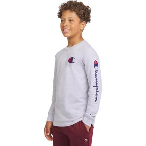 imageChampion Boys Long Sleeve Tee Shirt for Kids Athletic TopsSignature Gray