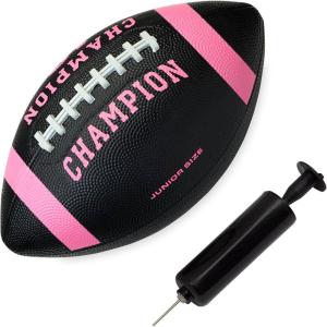 imageChampion Blitz Football AllWeather Football Enhanced Grip Durable Rubber Cover and Molded Laces for Outdoor Sports amp Training Includes 6 Ball PumpBlackKnockout Pink