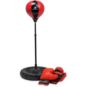 imageChampion Boxing Punching Bag Set for Ages 310 RedBlack Adjustable 3043 Stand PUCovered Foam Boxing Gloves amp WaterSand Fillable Base for Indoor amp Outdoor Use