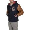 imageChampion Mens Letterman Varsity Bomber Jacket With PatchesNavyMustard With Hood