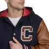 imageChampion Mens Letterman Varsity Bomber Jacket With PatchesNavyMustard With Hood