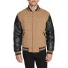 imageChampion Mens Varsity Bomber Puffer JacketCamelBlack Faux Leather